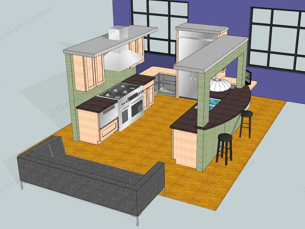 U Shaped Kitchen Layout sketchup model preview - SketchupBox