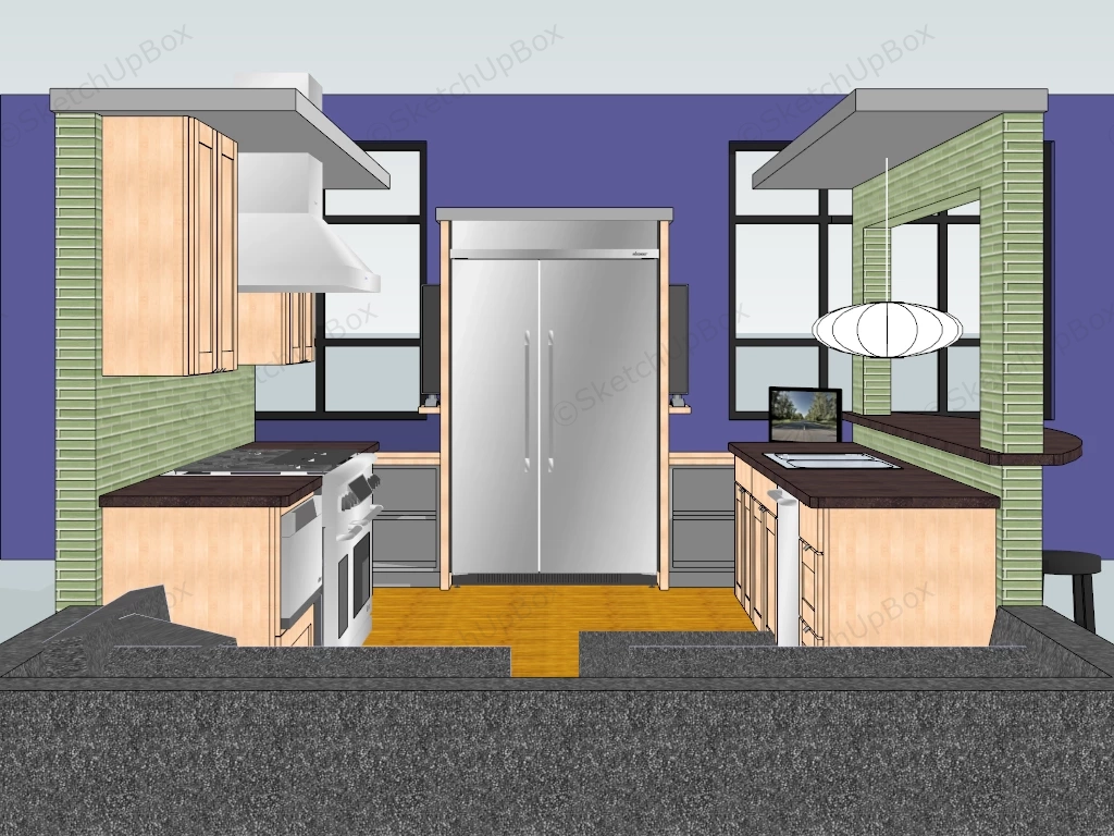 U Shaped Kitchen Layout sketchup model preview - SketchupBox