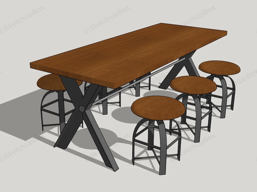 Industrial Style Dining Table Set sketchup model preview - SketchupBox