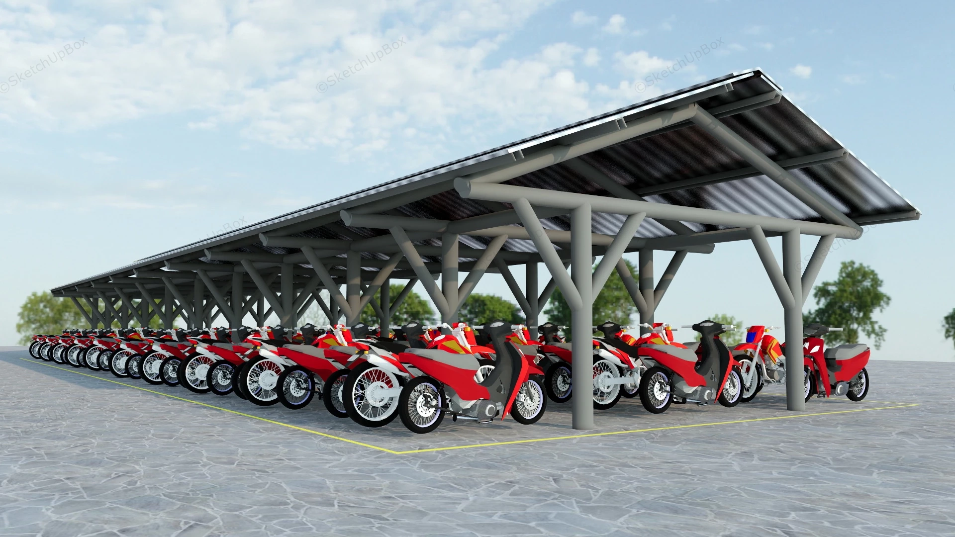 Public Motorcycle Shelter sketchup model preview - SketchupBox