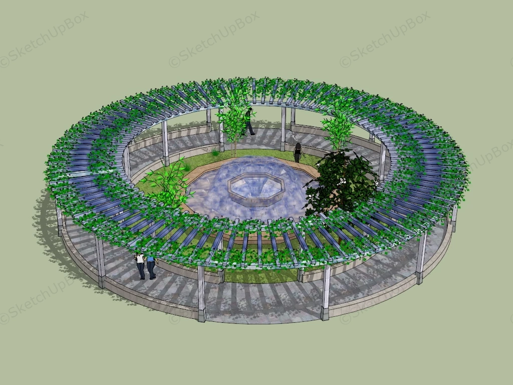 Circular Pergola With Fountain sketchup model preview - SketchupBox