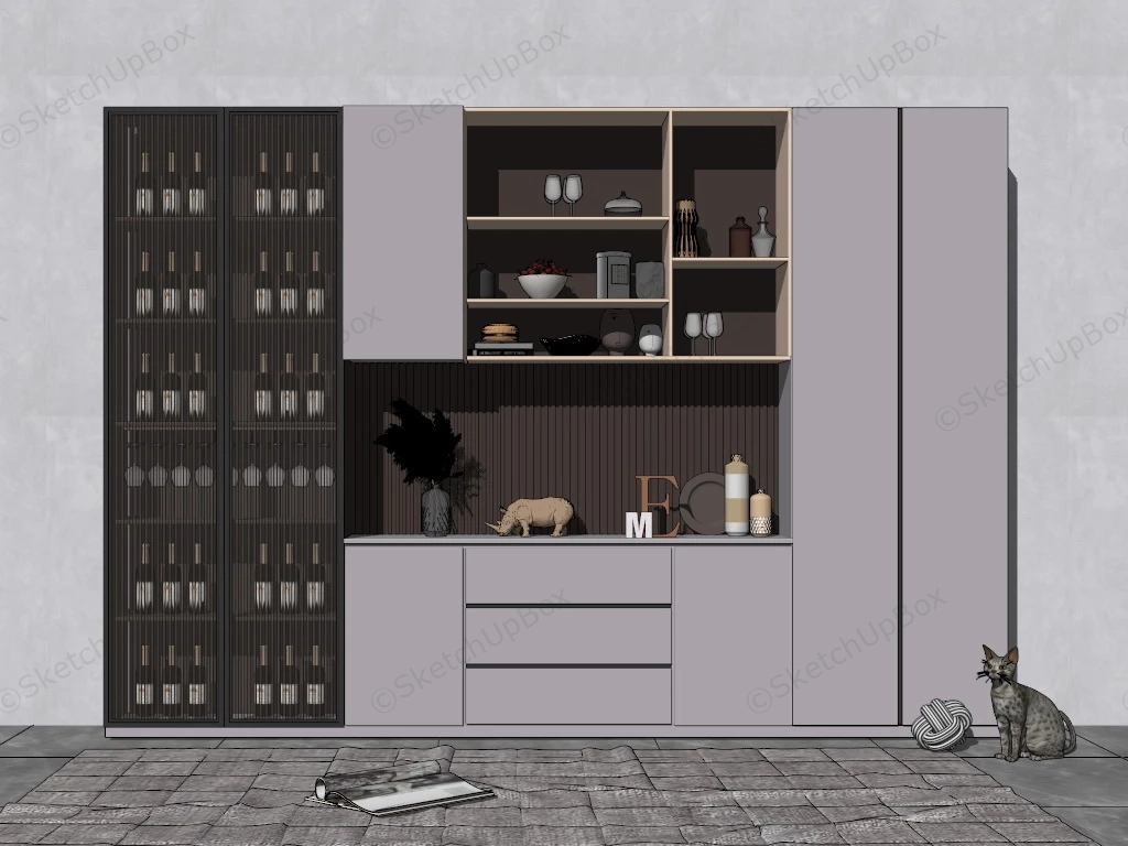 Tall Cupboard With Wine Storage sketchup model preview - SketchupBox