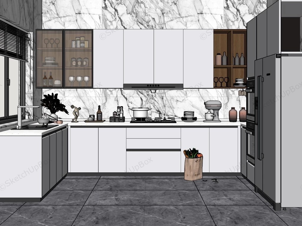 White U Shaped Kitchen Idea sketchup model preview - SketchupBox