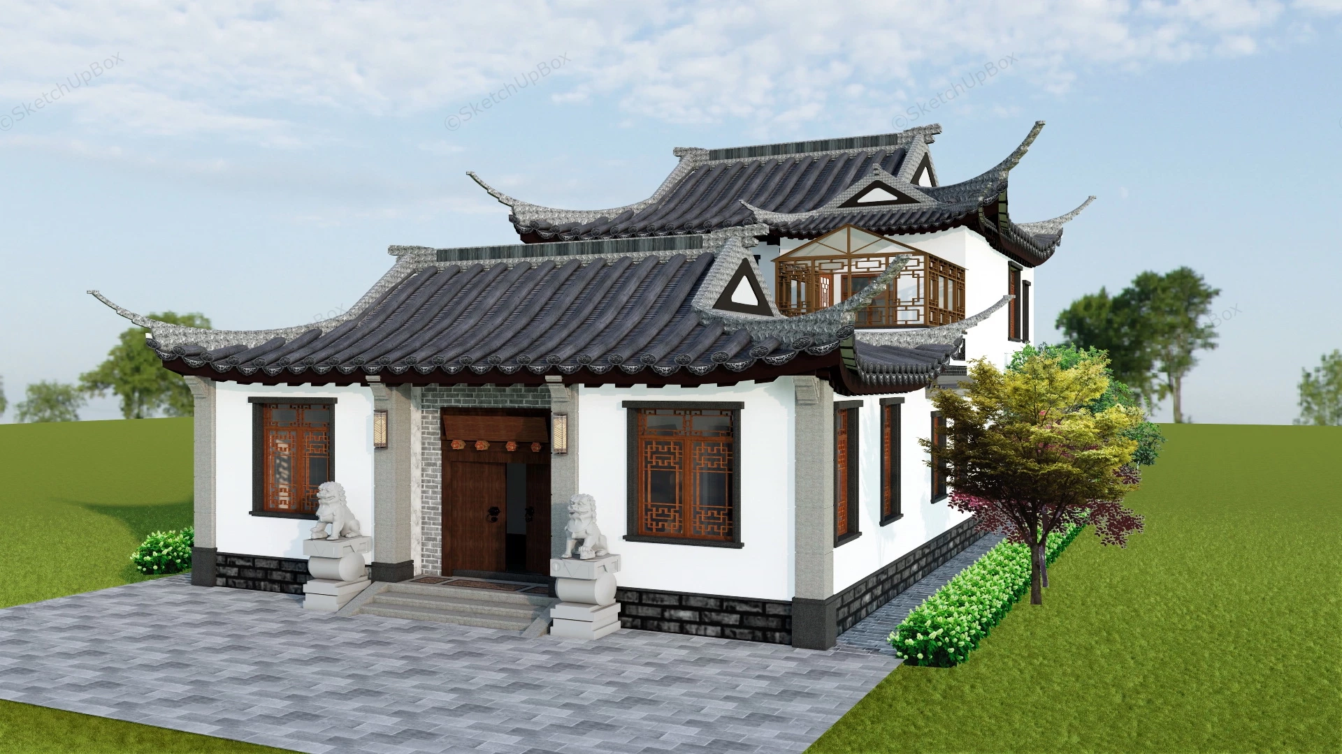 Ancient Chinese Courtyard House sketchup model preview - SketchupBox