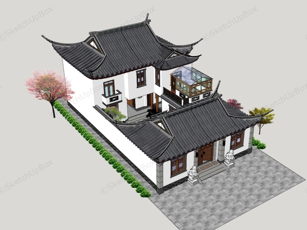 Ancient Chinese Courtyard House sketchup model preview - SketchupBox