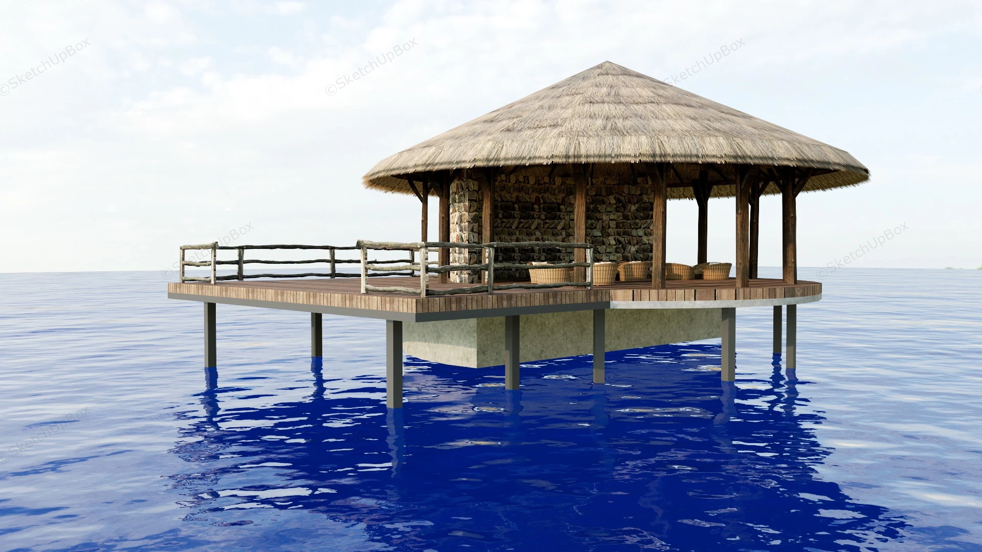 Asian Water Pavilion sketchup model preview - SketchupBox