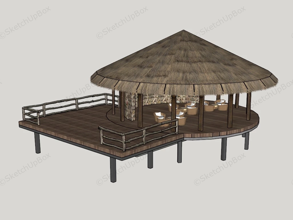 Asian Water Pavilion sketchup model preview - SketchupBox