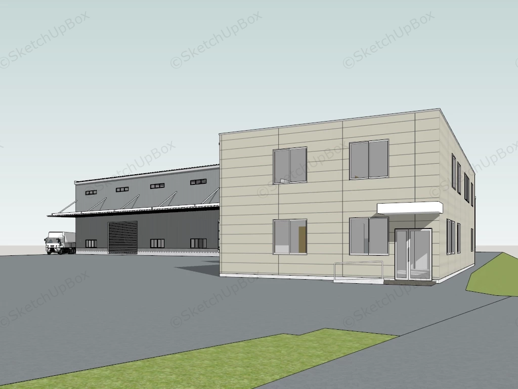 Modern Factory Building Exterior sketchup model preview - SketchupBox