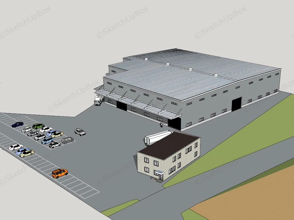 Modern Factory Building Exterior sketchup model preview - SketchupBox