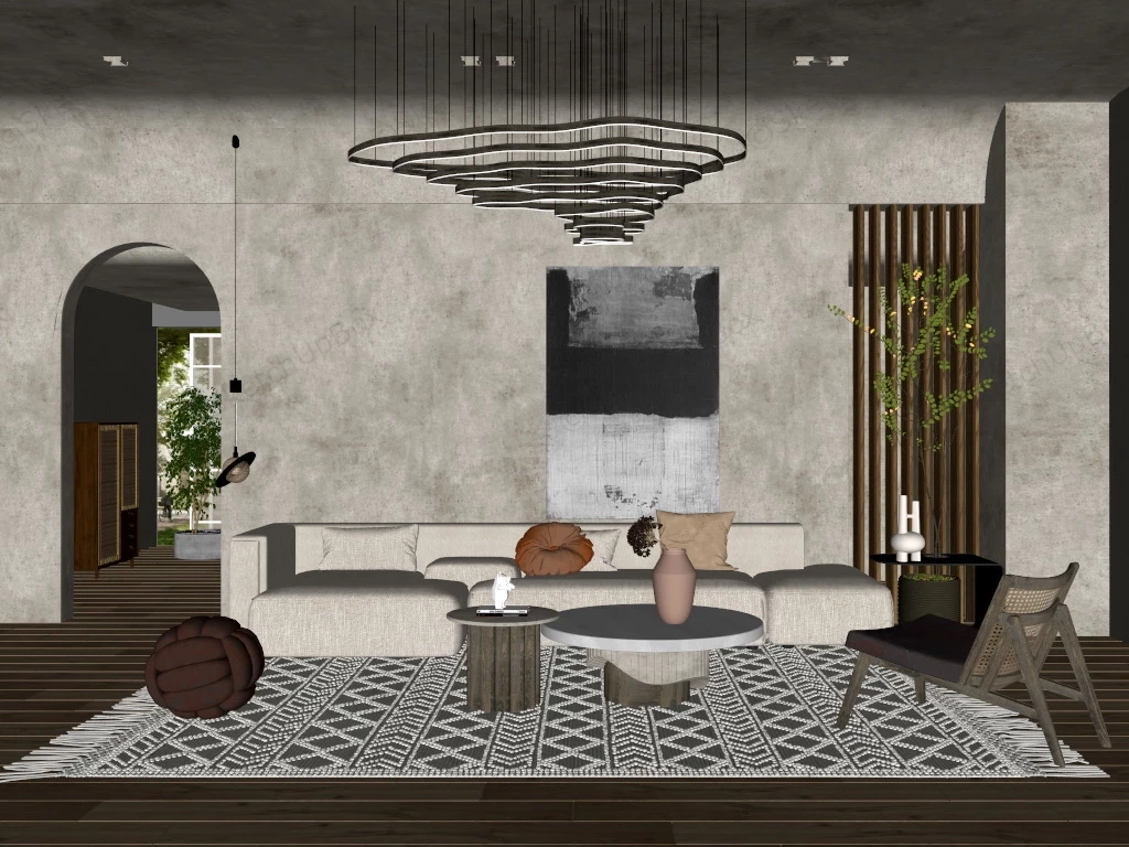 Wabi Sabi Living Room Interior sketchup model preview - SketchupBox