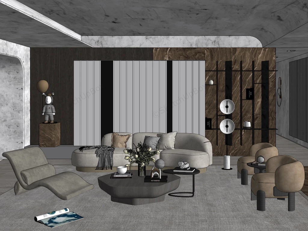 Minimalist Wabi Sabi Living Room sketchup model preview - SketchupBox