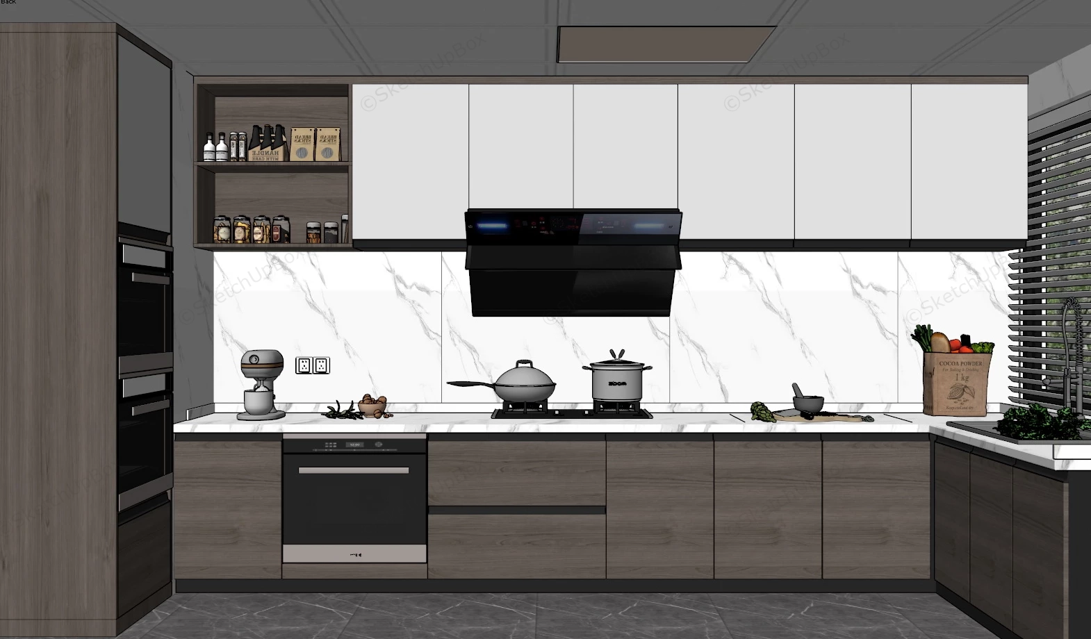 White And Wood Contemporary Kitchen sketchup model preview - SketchupBox