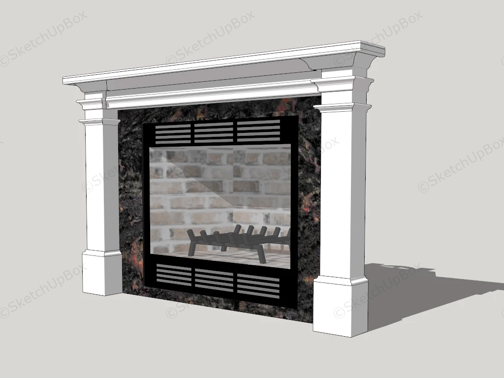 Black Fireplace With White Mantel sketchup model preview - SketchupBox