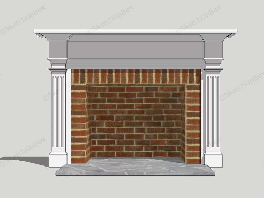 Red Brick Fireplace With White Mantel sketchup model preview - SketchupBox