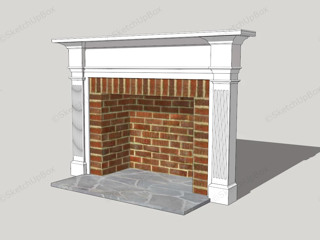 Red Brick Fireplace With White Mantel sketchup model preview - SketchupBox