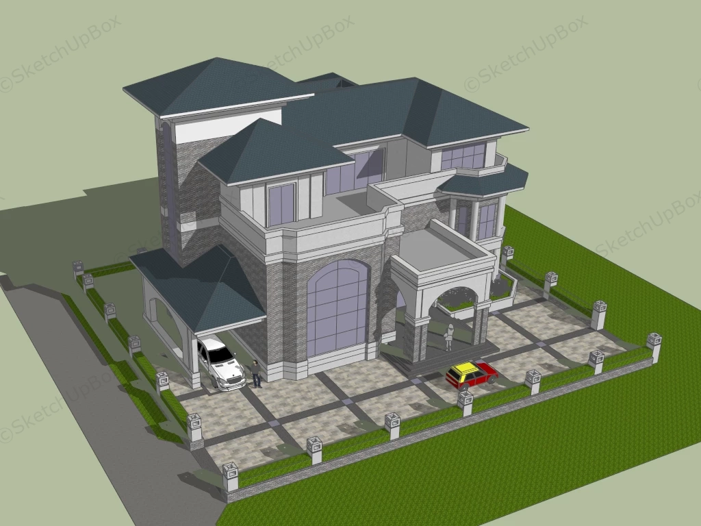 Three Story House Exterior sketchup model preview - SketchupBox