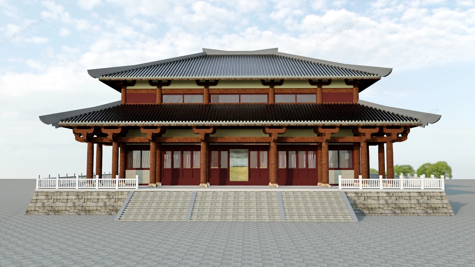 Buddha Hall Of Temple sketchup model preview - SketchupBox