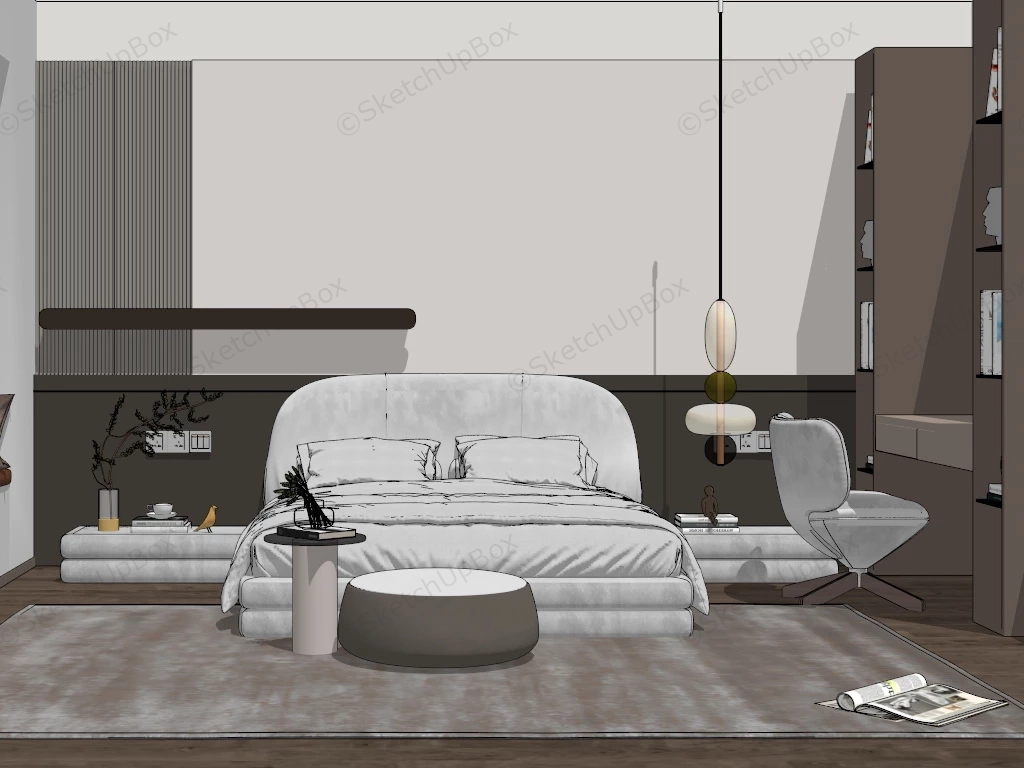 Bedroom With Office Space Design sketchup model preview - SketchupBox