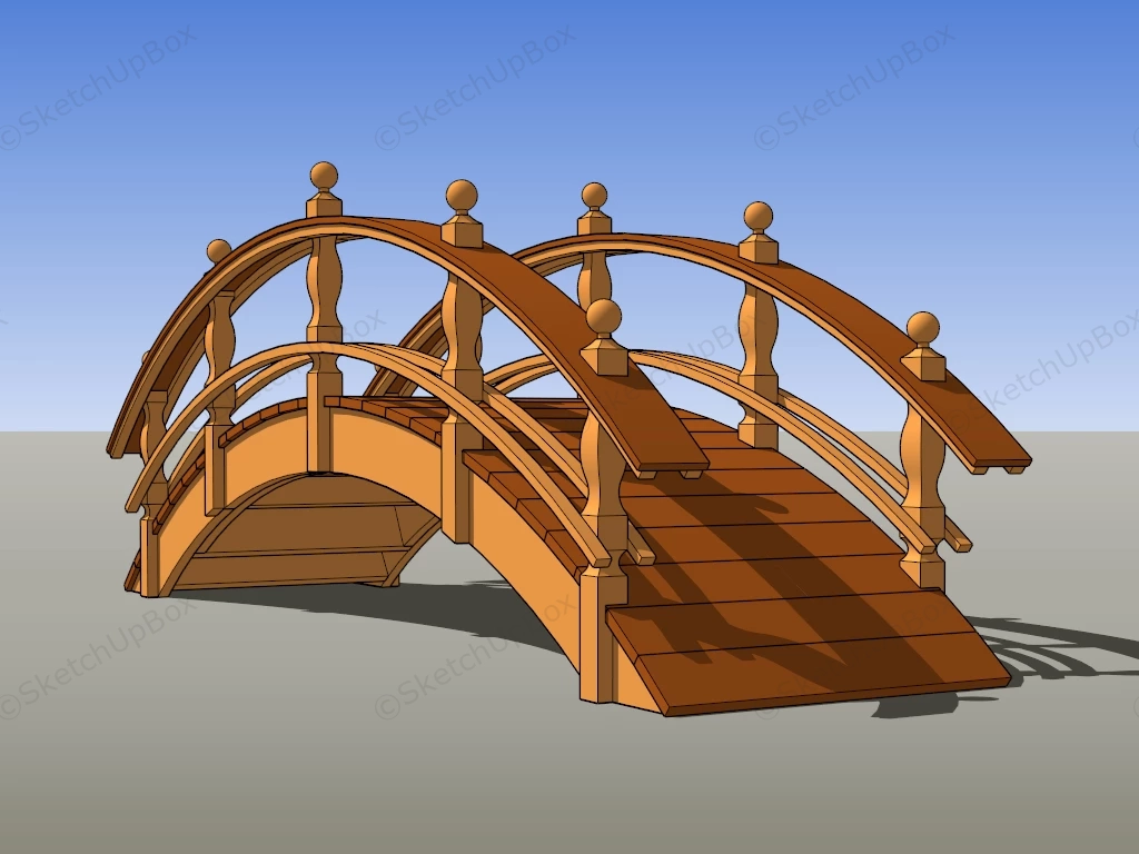 Wooden Garden Bridge sketchup model preview - SketchupBox