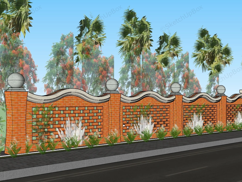 Red Brick Garden Wall Ideas sketchup model preview - SketchupBox