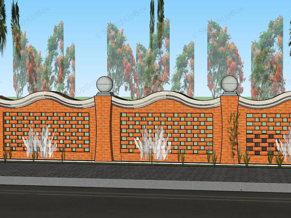 Red Brick Garden Wall Ideas sketchup model preview - SketchupBox