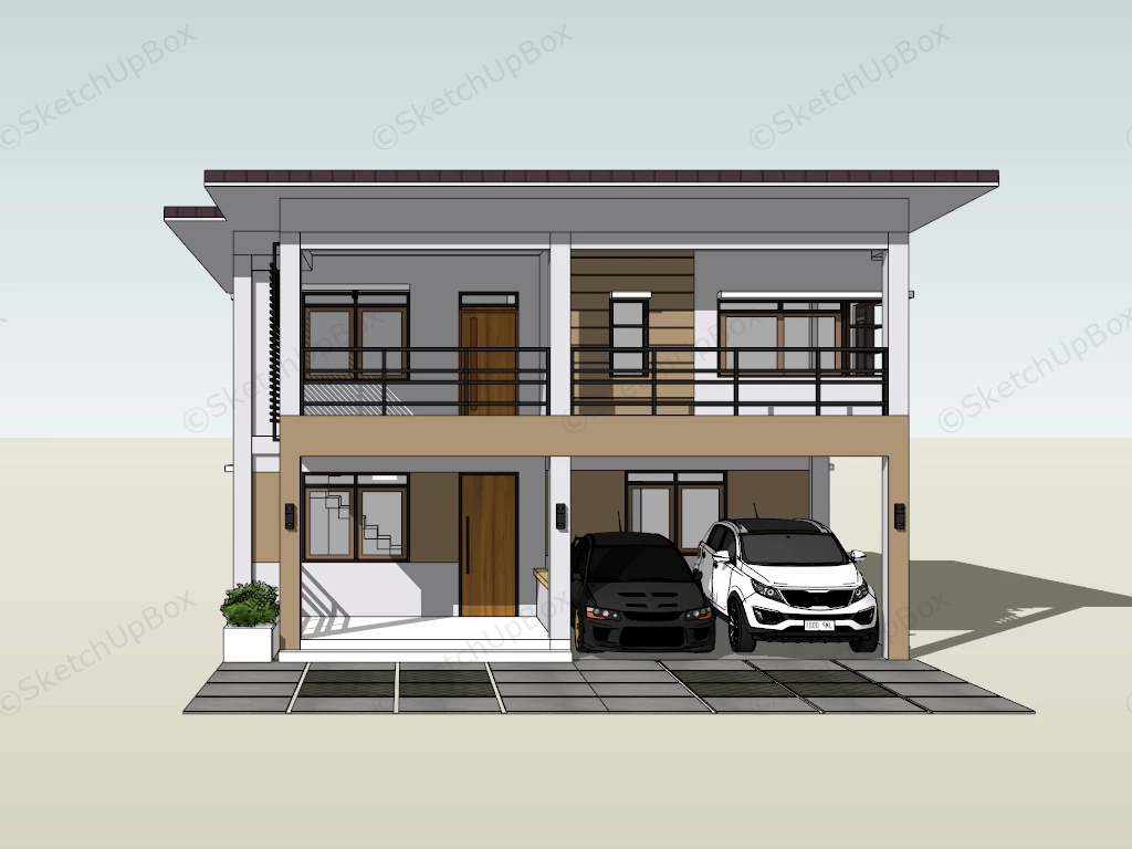 Modern 2 Story Home sketchup model preview - SketchupBox