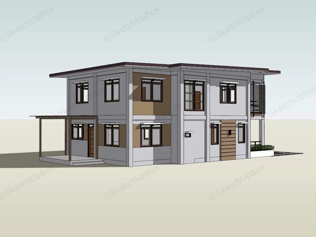 Modern 2 Story Home sketchup model preview - SketchupBox