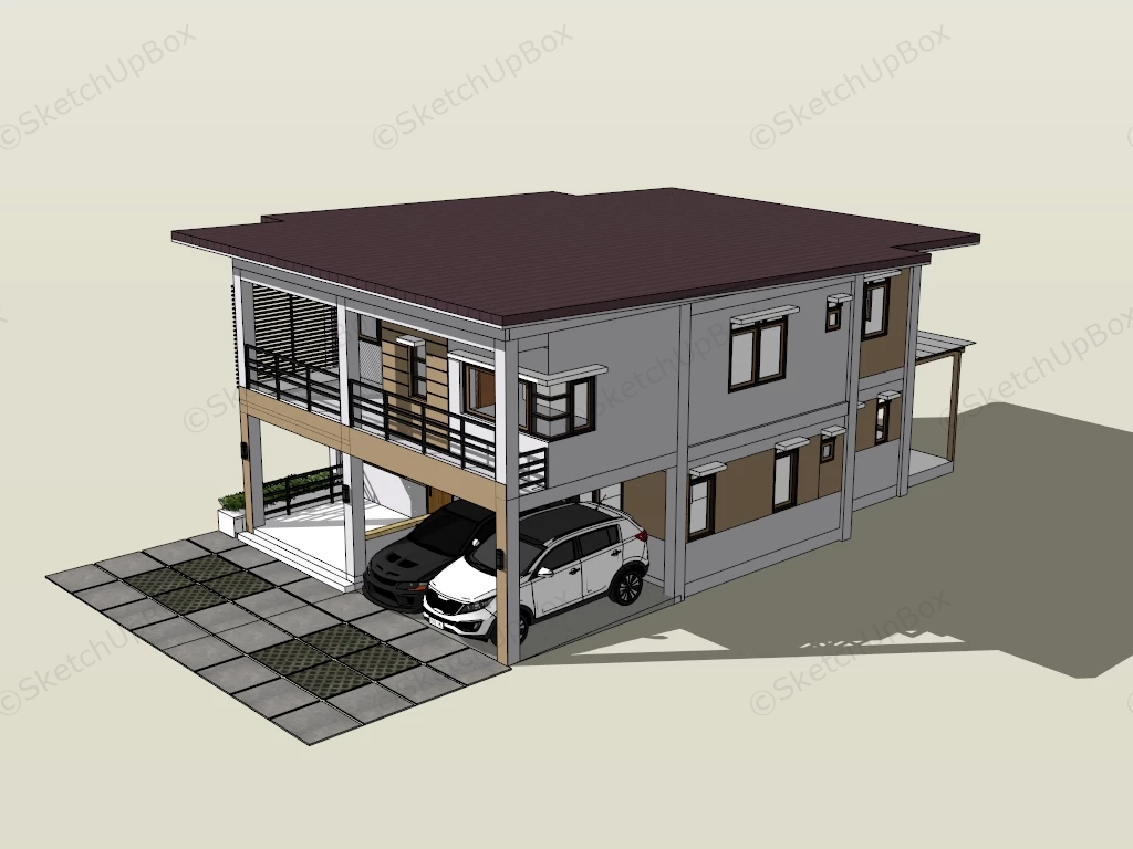 Modern 2 Story Home sketchup model preview - SketchupBox