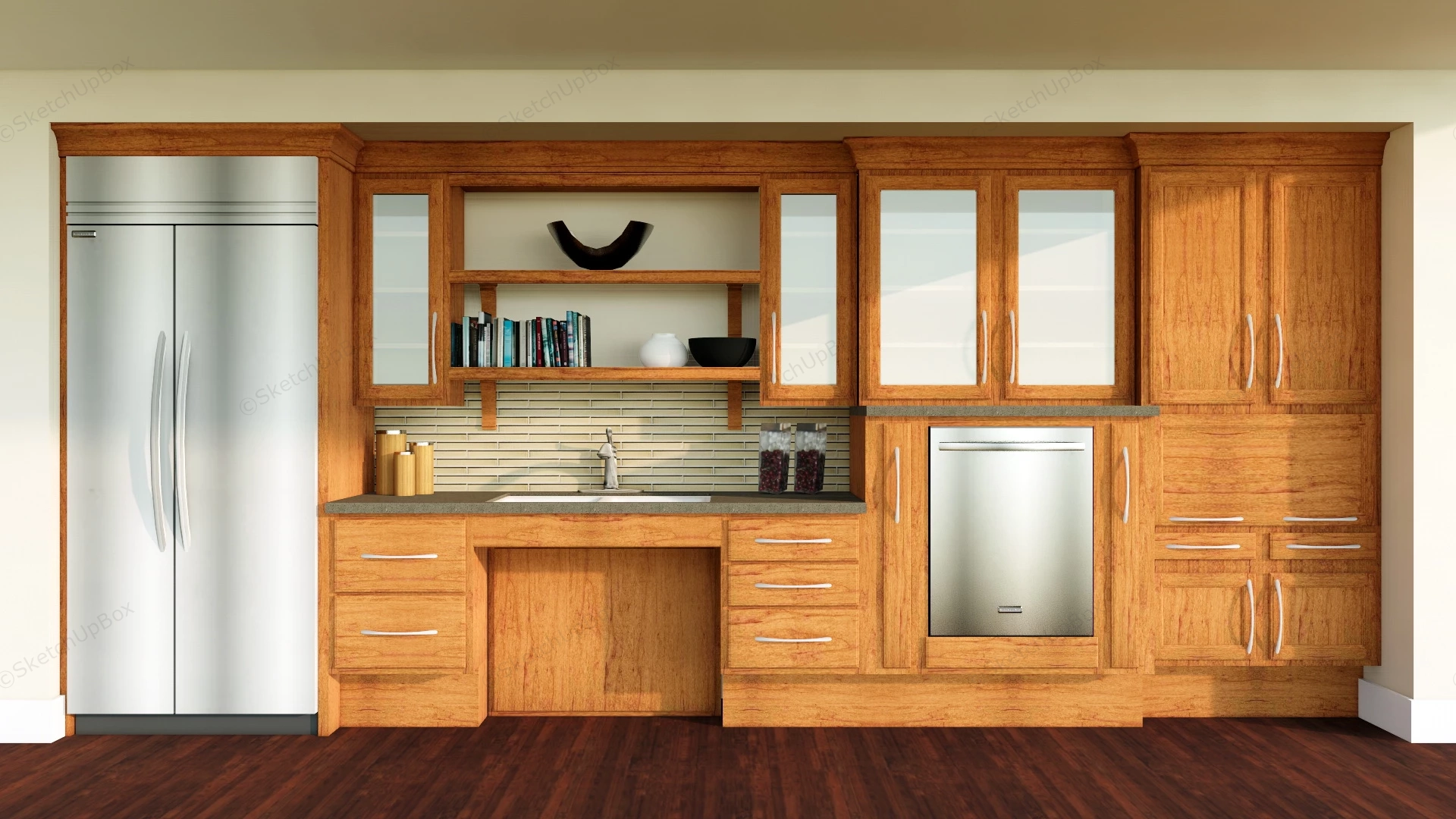 Traditional One Wall Kitchen Design sketchup model preview - SketchupBox