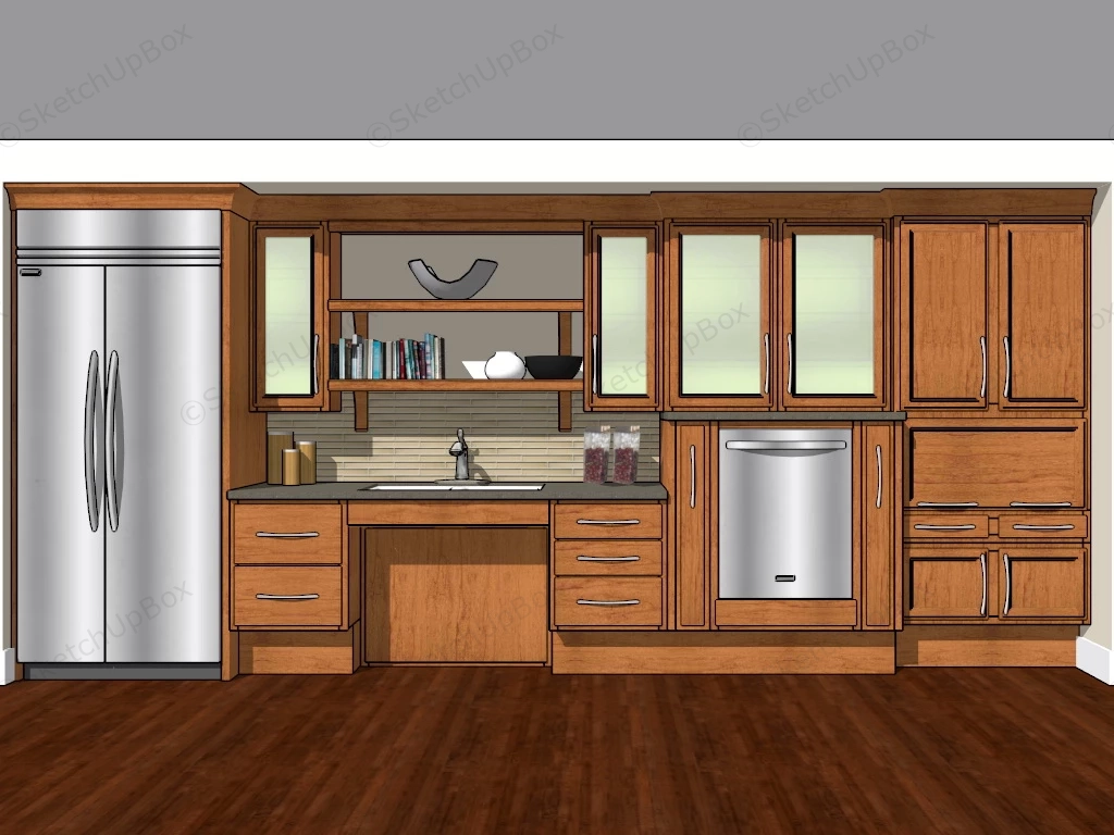 Traditional One Wall Kitchen Design sketchup model preview - SketchupBox