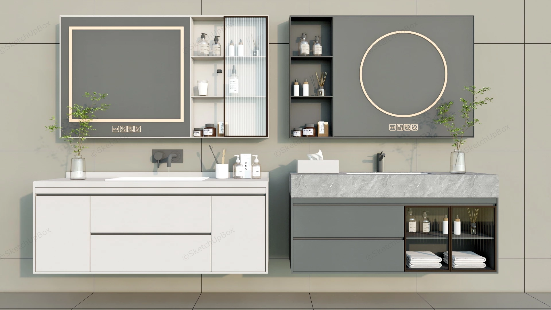 Modern Floating Bathroom Vanity Ideas sketchup model preview - SketchupBox