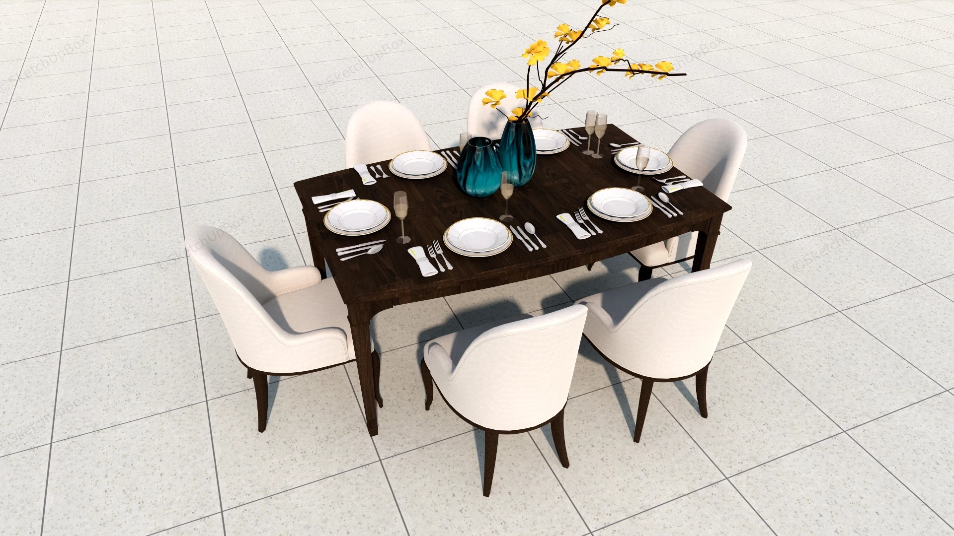 Formal Dining Room Sets For 6 sketchup model preview - SketchupBox