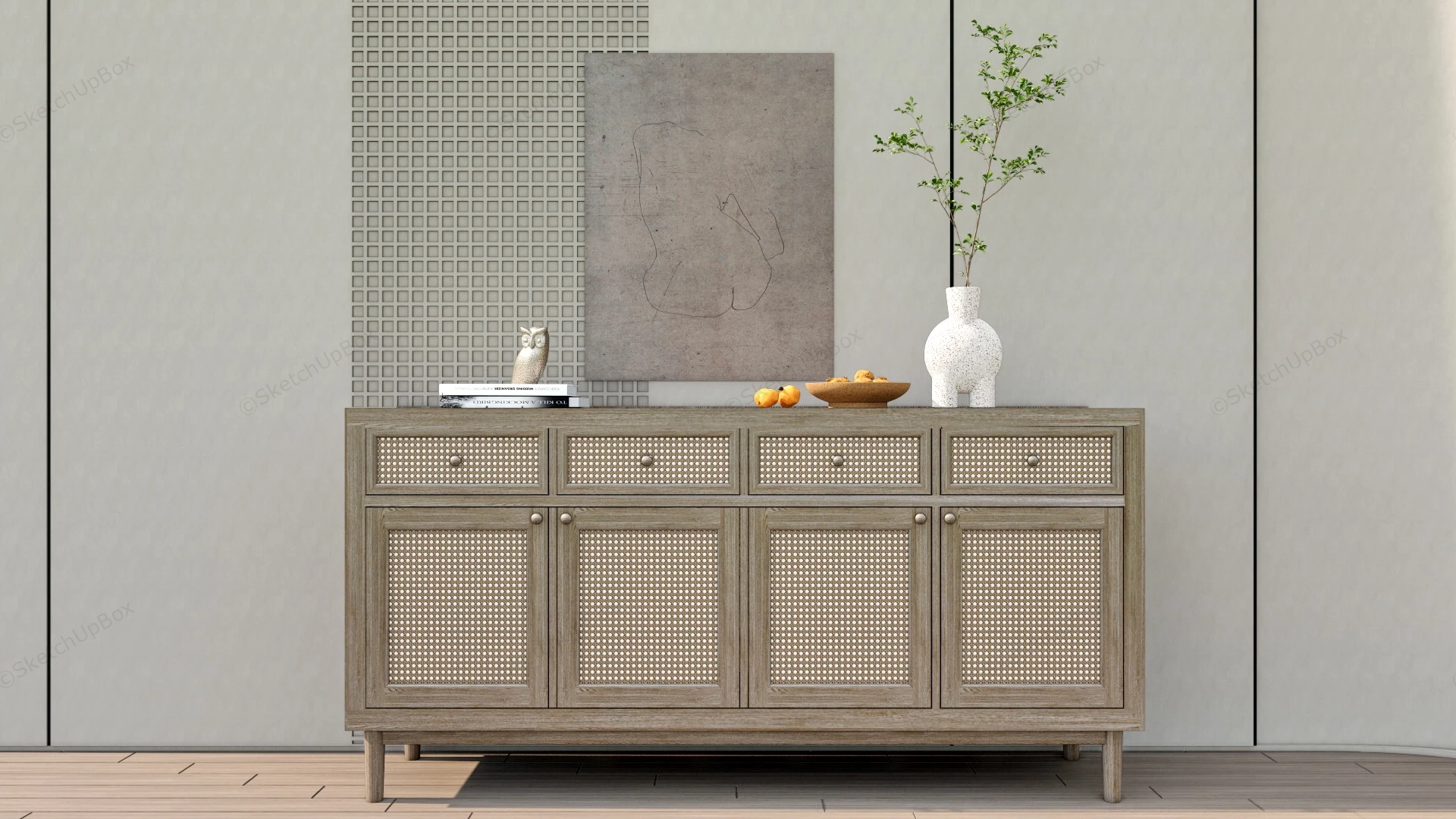 Modern Rustic Entry Sideboard sketchup model preview - SketchupBox