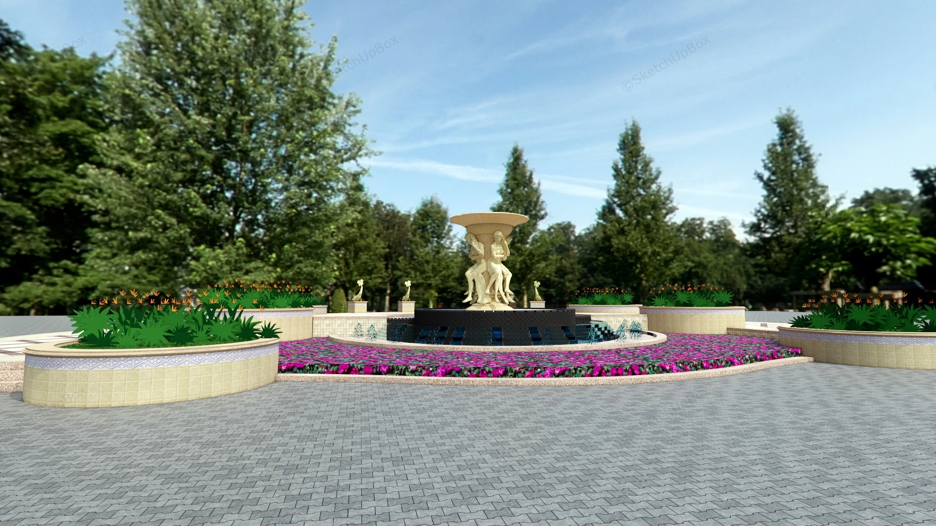 Water Fountain Landscaping sketchup model preview - SketchupBox