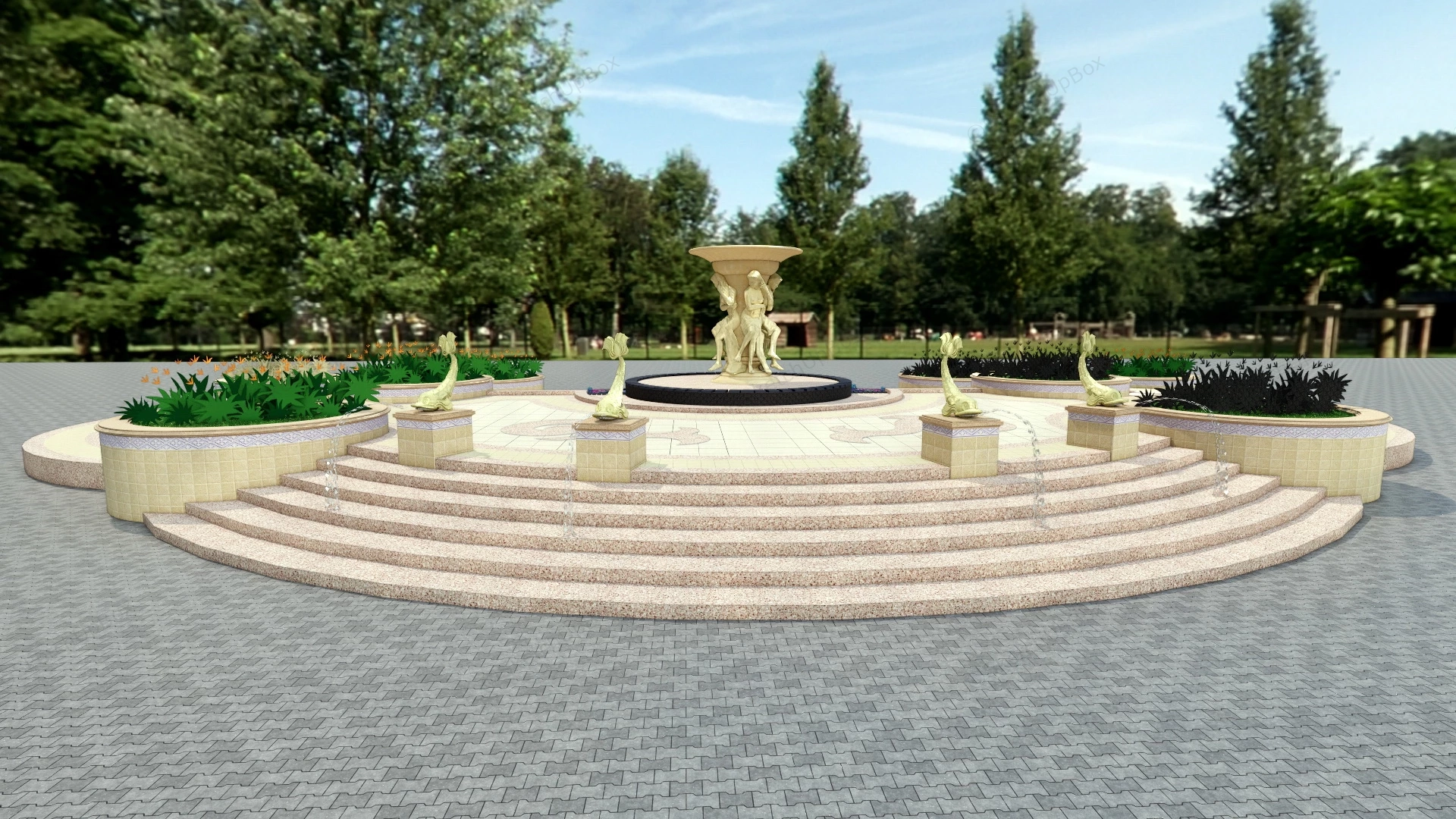 Water Fountain Landscaping sketchup model preview - SketchupBox