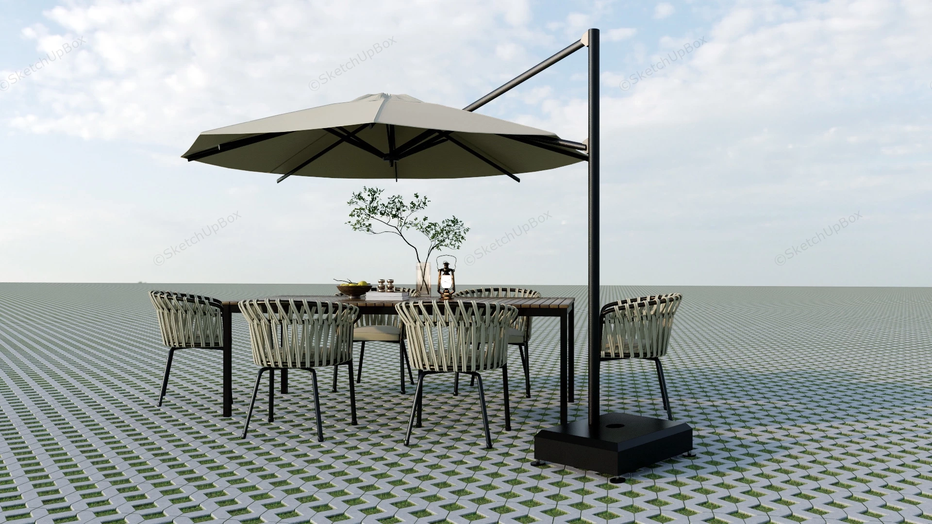 Patio Dining Sets With Umbrella sketchup model preview - SketchupBox