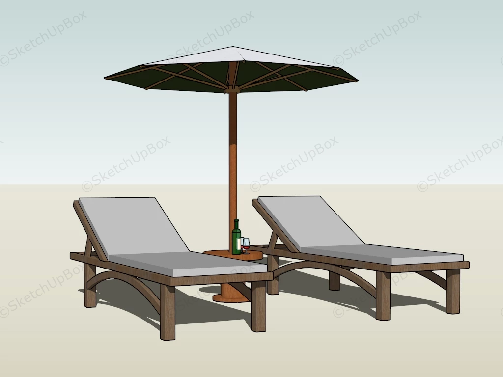 Double Lounger With Umbrella sketchup model preview - SketchupBox