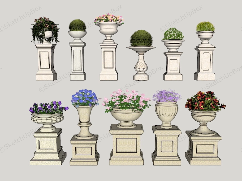 Large Garden Urns And Planters sketchup model preview - SketchupBox