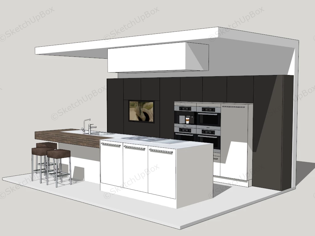 Modern Kitchen With Island sketchup model preview - SketchupBox