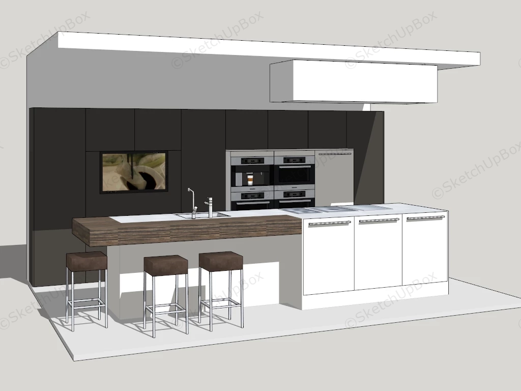 Modern Kitchen With Island sketchup model preview - SketchupBox