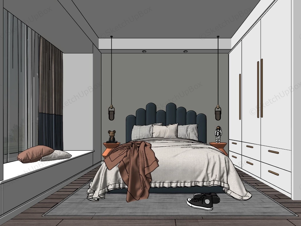 Teen Boy Bedroom Design sketchup model preview - SketchupBox