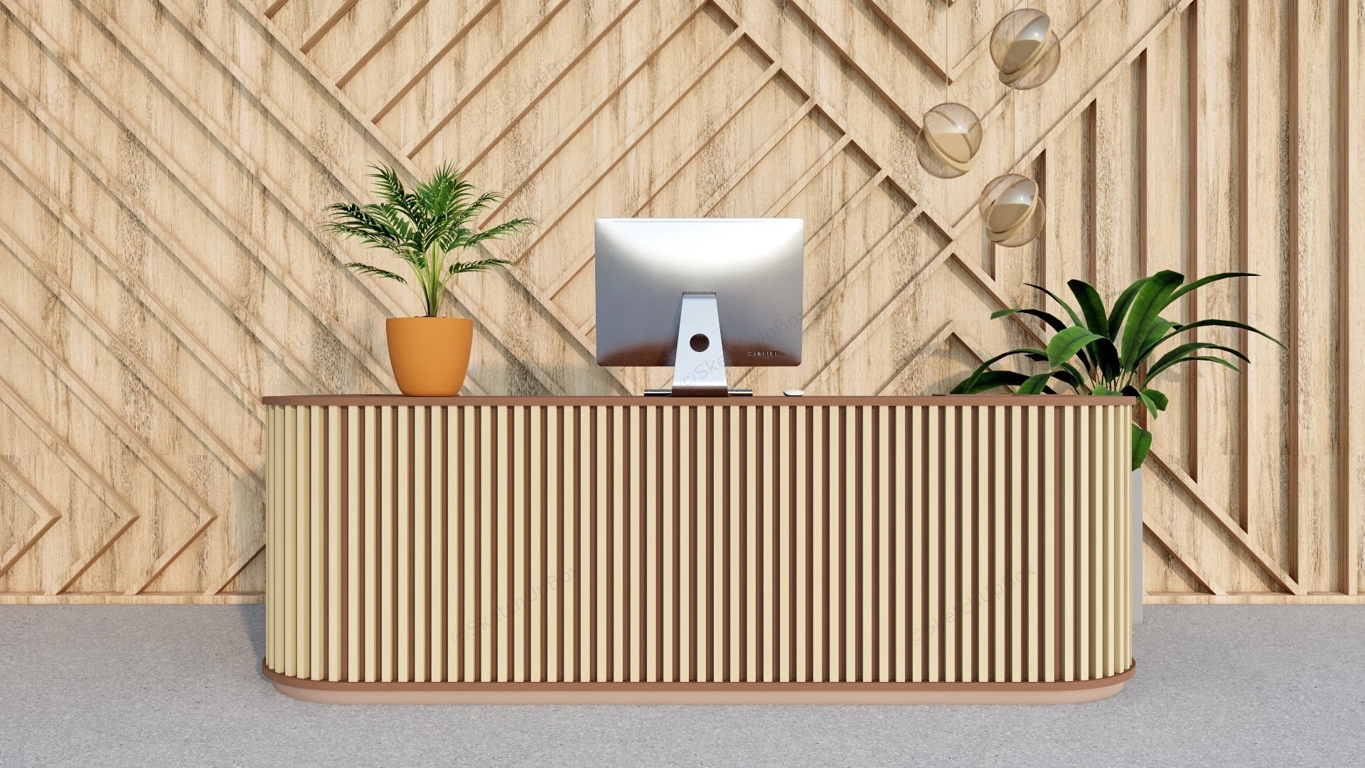 Natural Wood Reception Desk Idea sketchup model preview - SketchupBox