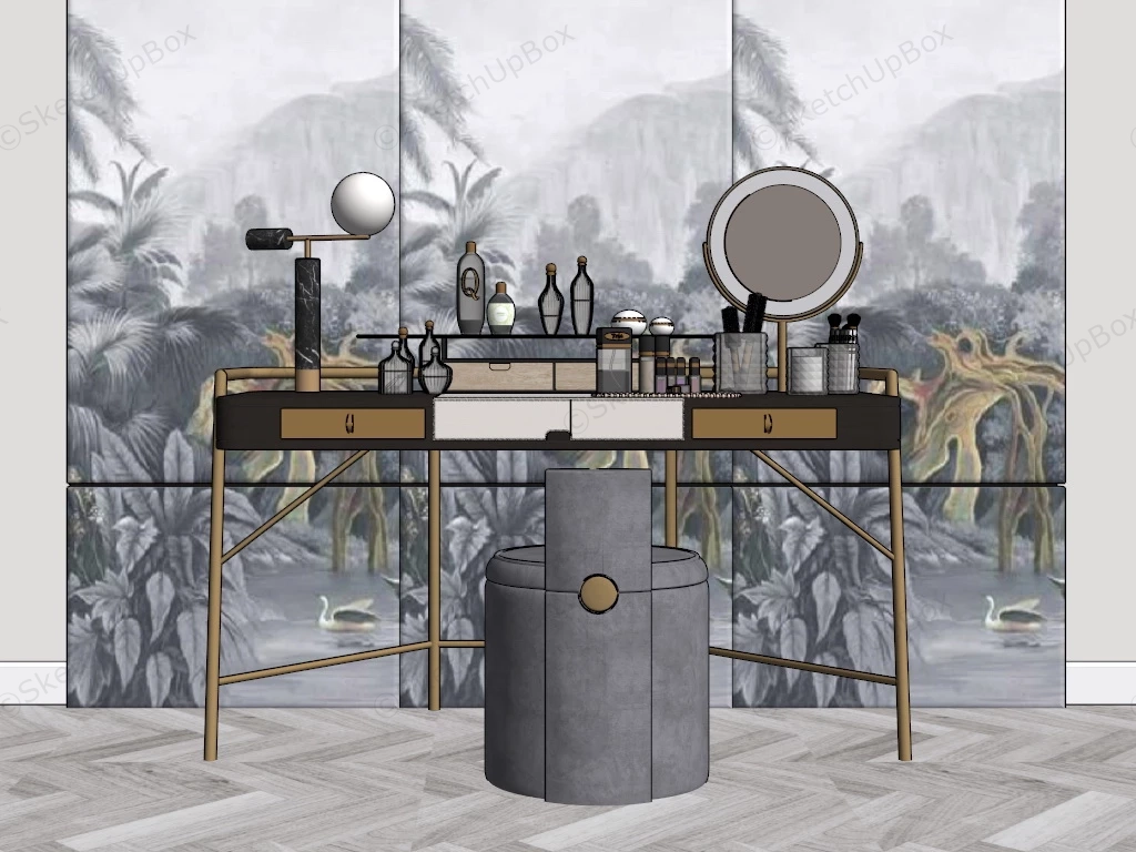 Mid Century Modern Makeup Vanity sketchup model preview - SketchupBox