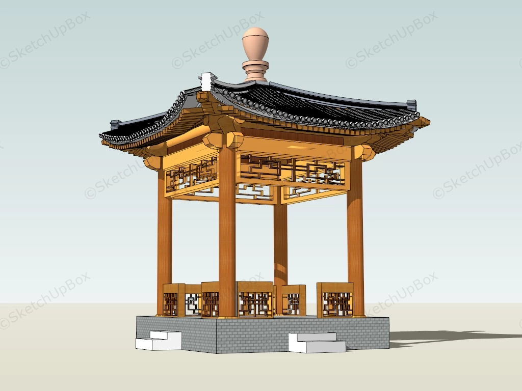 Traditional Chinese Square Pavilion sketchup model preview - SketchupBox