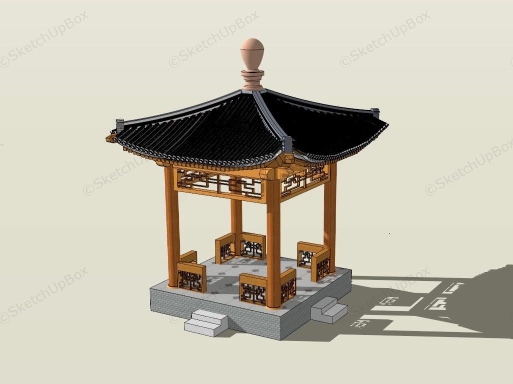 Traditional Chinese Square Pavilion sketchup model preview - SketchupBox