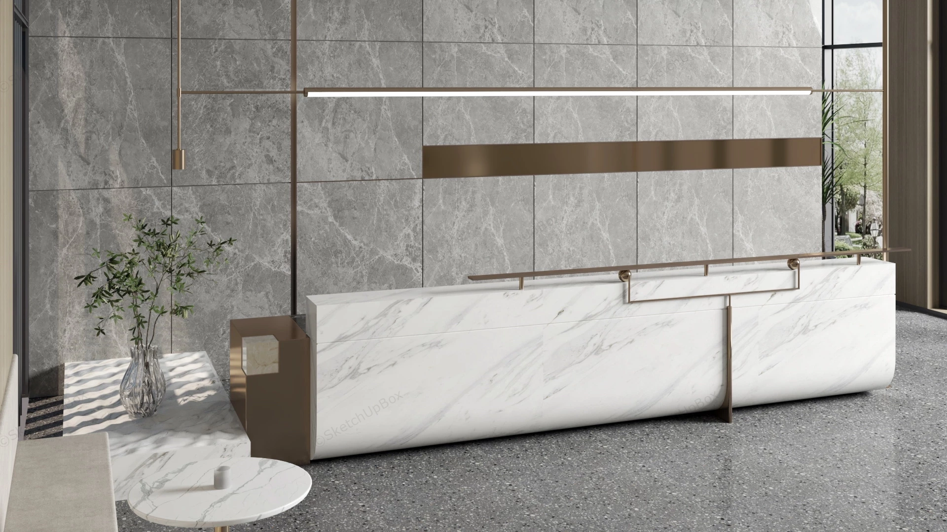 White Marble Reception Desk sketchup model preview - SketchupBox