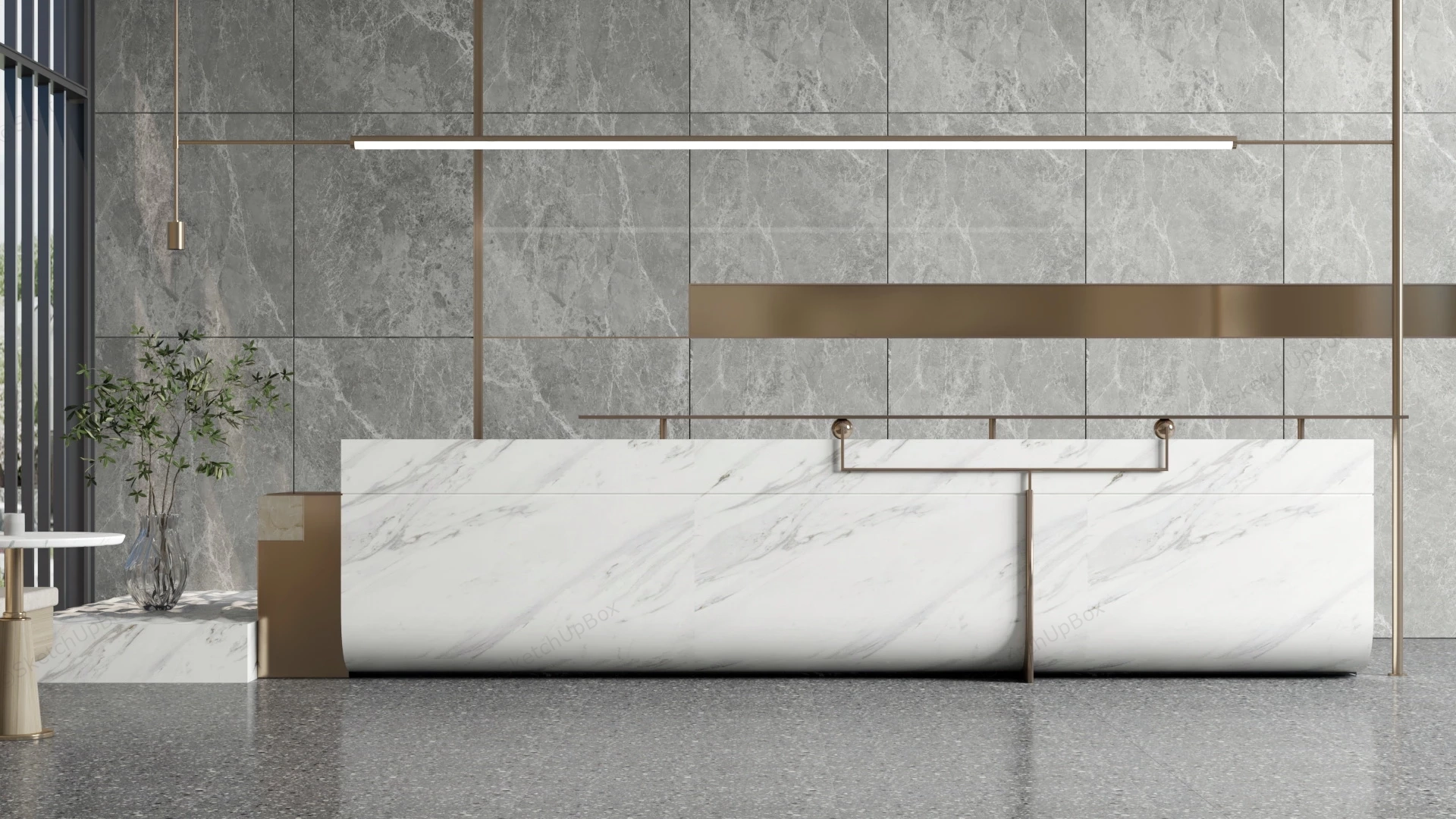 White Marble Reception Desk sketchup model preview - SketchupBox