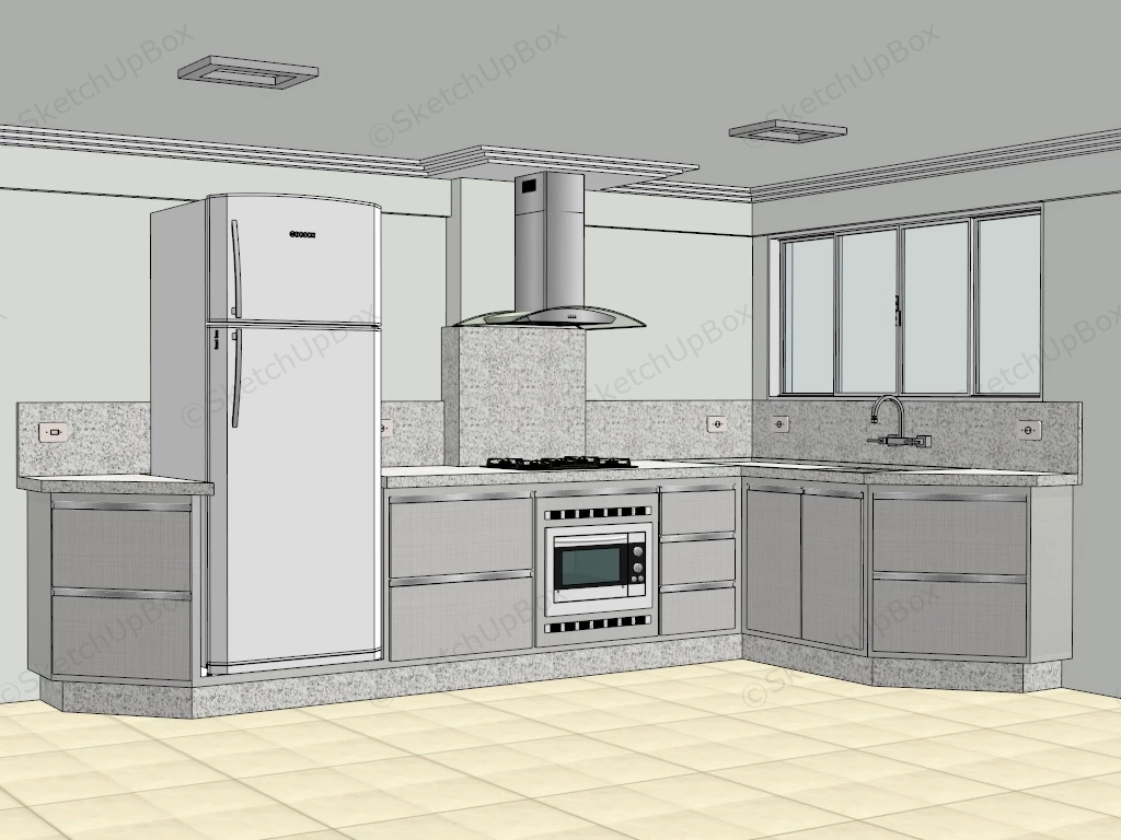 White Corner Kitchen Design sketchup model preview - SketchupBox