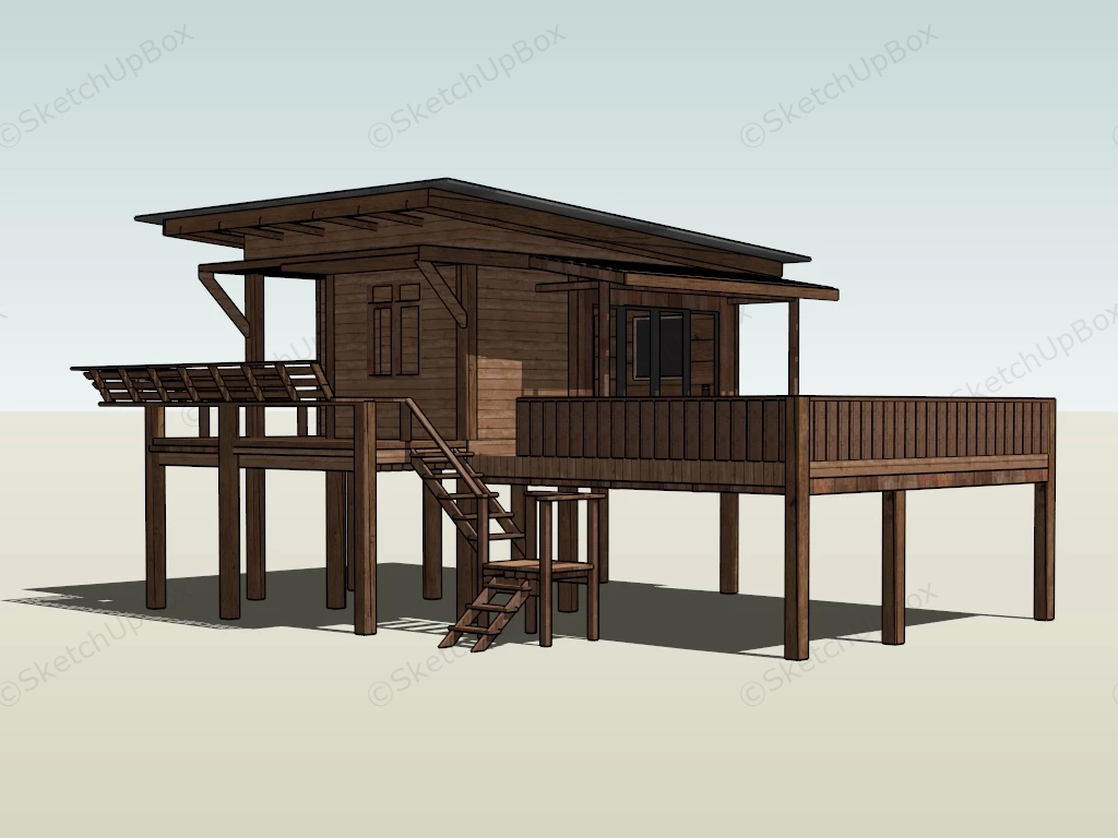 Wooden Cabin On Stilts sketchup model preview - SketchupBox