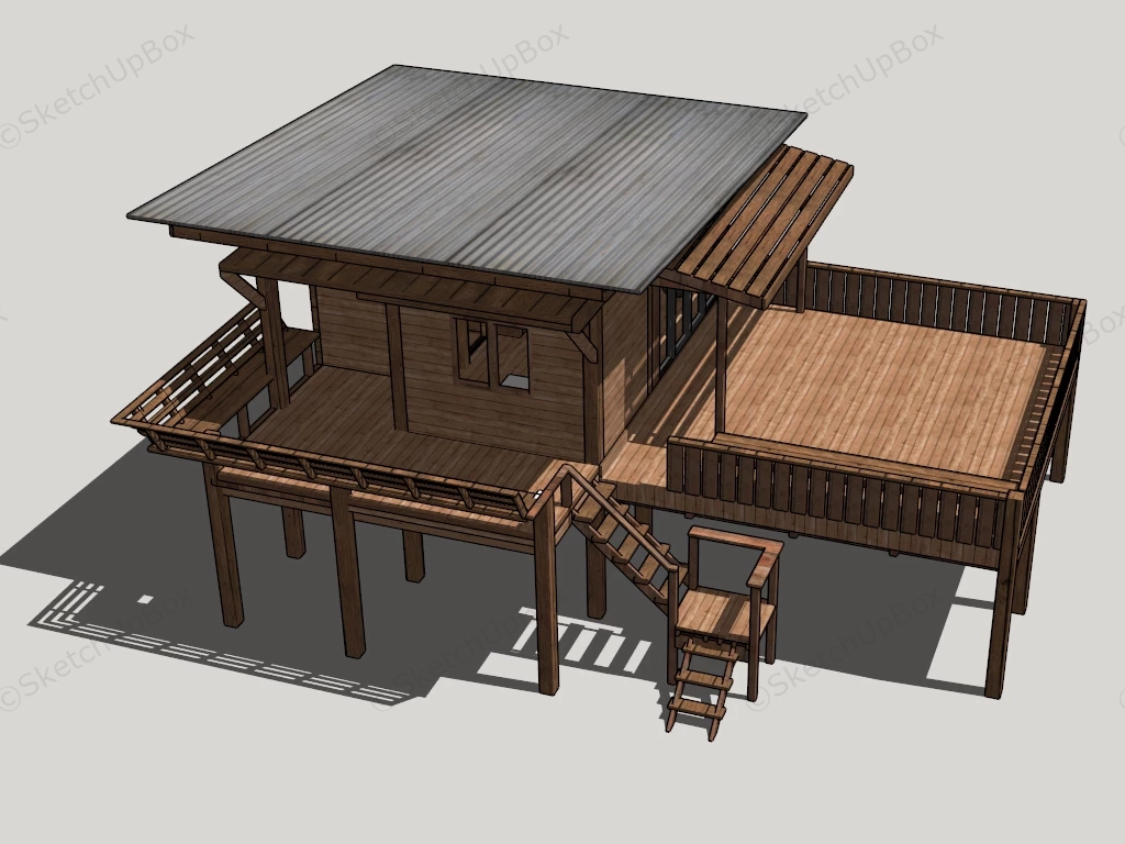 Wooden Cabin On Stilts sketchup model preview - SketchupBox